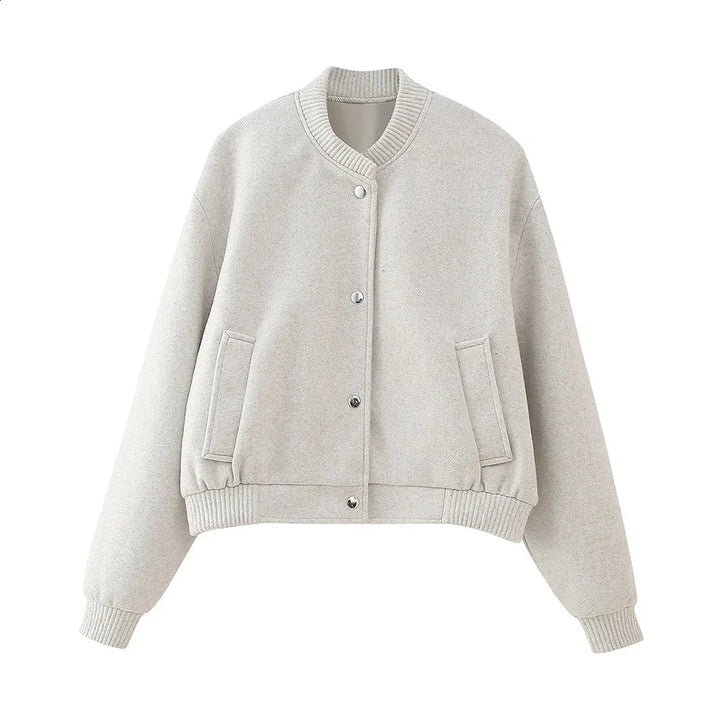 Damen Kurze Jacke mit Druckknopfverschluss und Elastischen Bündchen