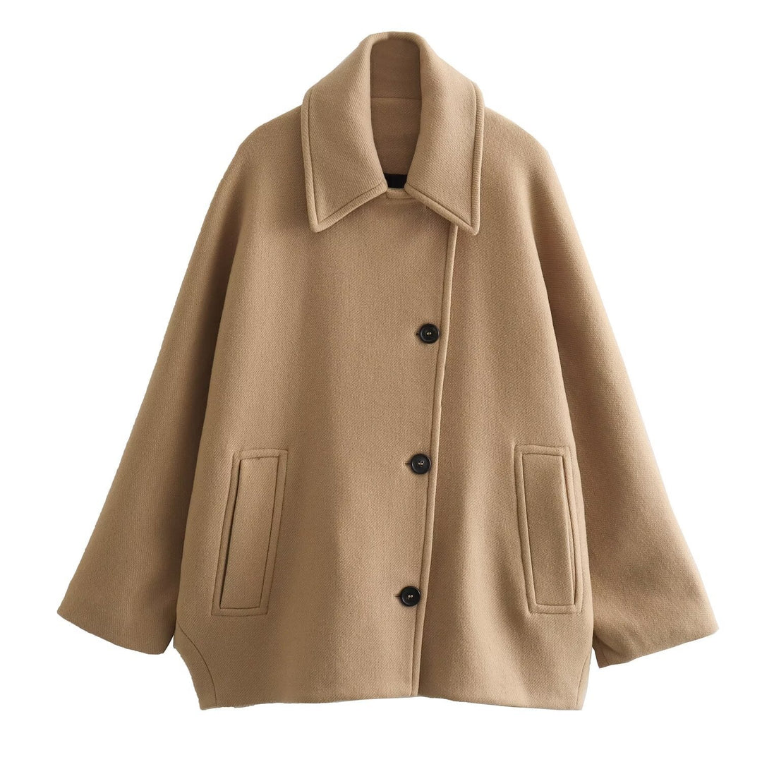 Damen Kurze Jacke mit Knopfverschluss und Umlegekragen
