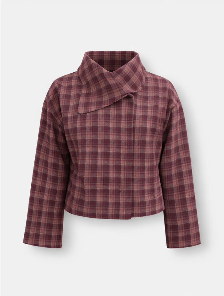 Damen kurze Karojacke mit asymmetrischem Kragen-Women Jackets-Alpenkind