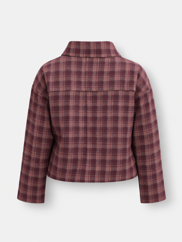 Damen kurze Karojacke mit asymmetrischem Kragen-Women Jackets-Alpenkind