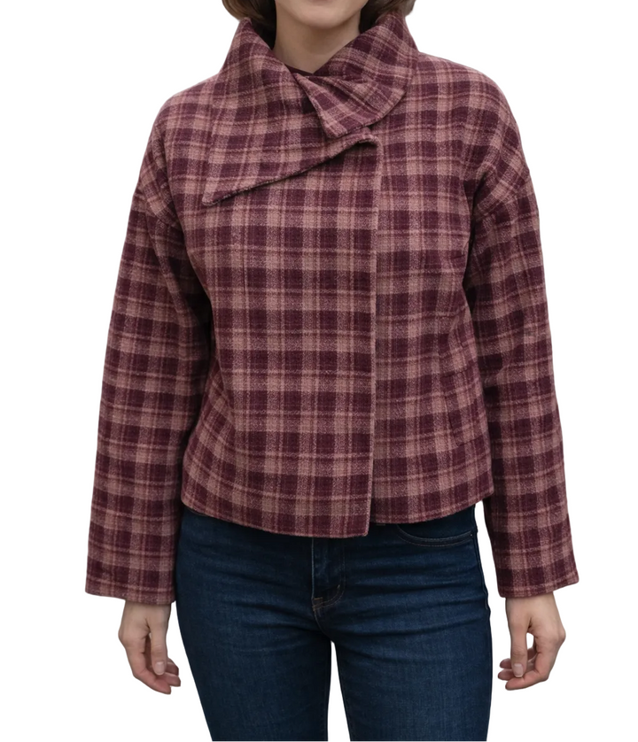 Damen kurze Karojacke mit asymmetrischem Kragen-Women Jackets-Alpenkind