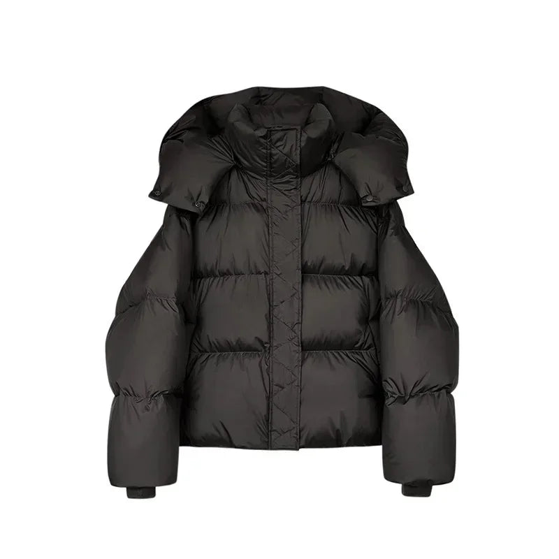 Damen Kurze Steppjacke mit Hohem Stehkragen Frontreißverschluss und Gesteppten Bahnen