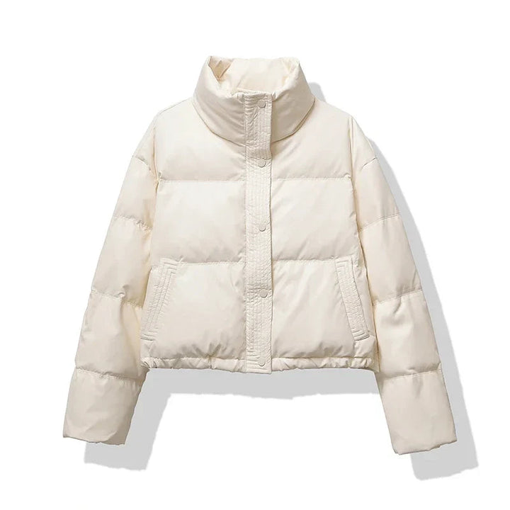 Damen Kurze Steppjacke mit Stehkragen Druckknopfleiste und Eingrifftaschen
