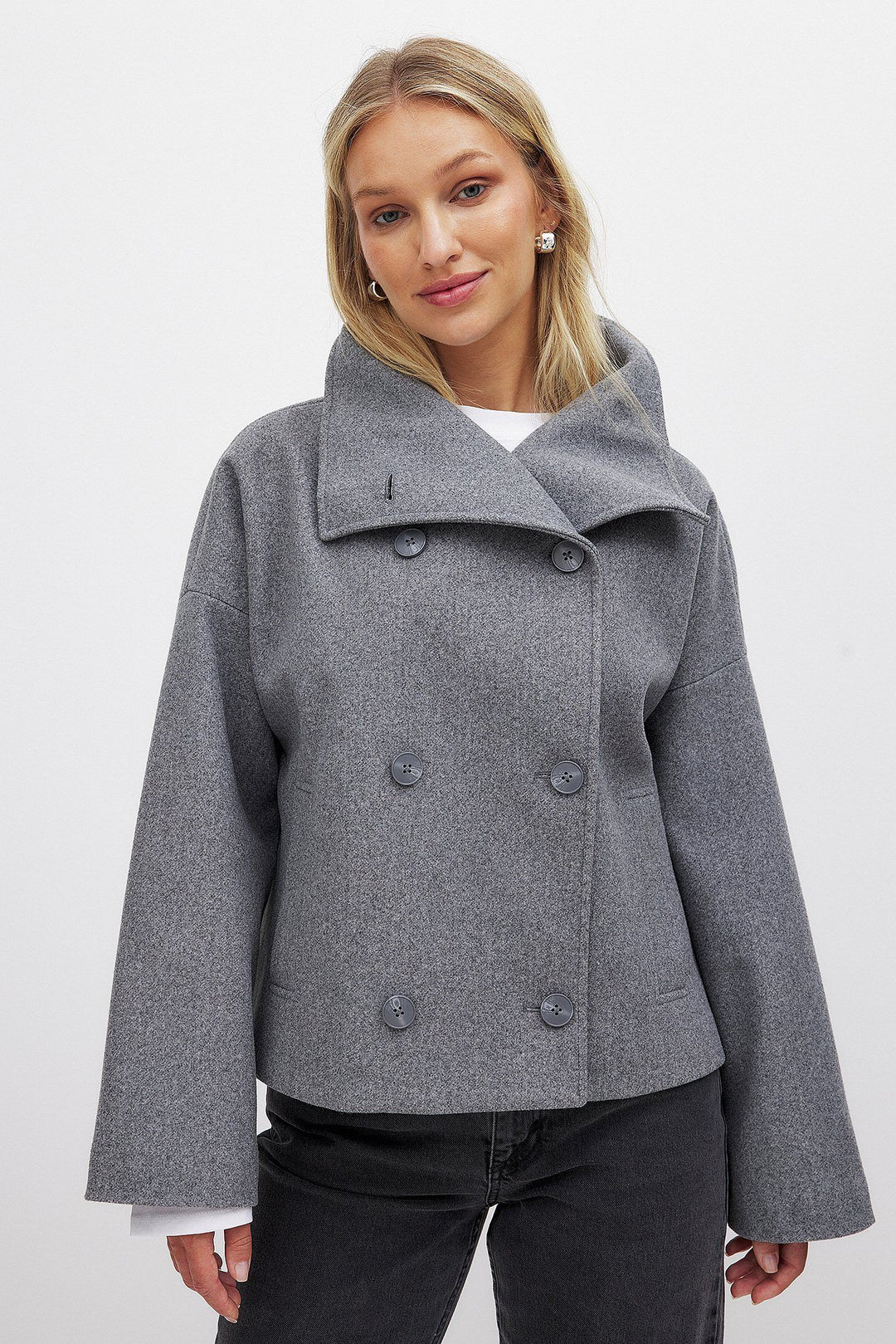 Damen Kurzjacke mit doppelter Knopfreihe und breitem Kragen-Women Coats-Alpenkind