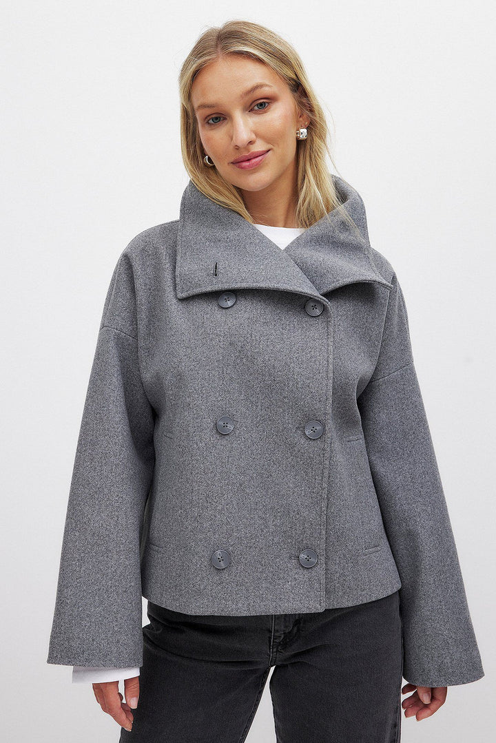 Damen Kurzjacke mit doppelter Knopfreihe und breitem Kragen-Women Coats-Alpenkind