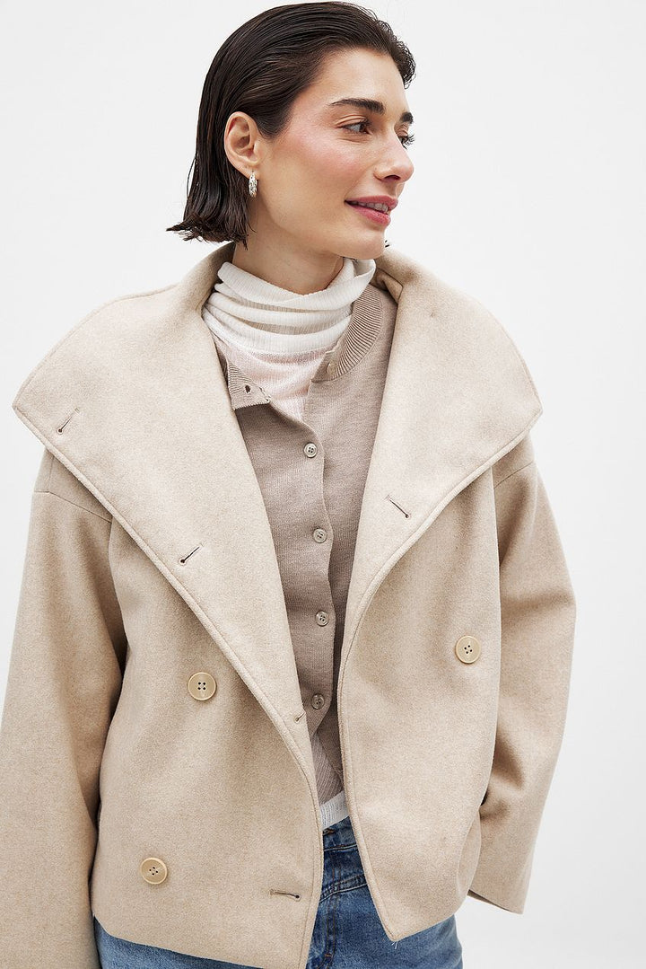 Damen Kurzjacke mit doppelter Knopfreihe und breitem Kragen-Women Coats-Alpenkind