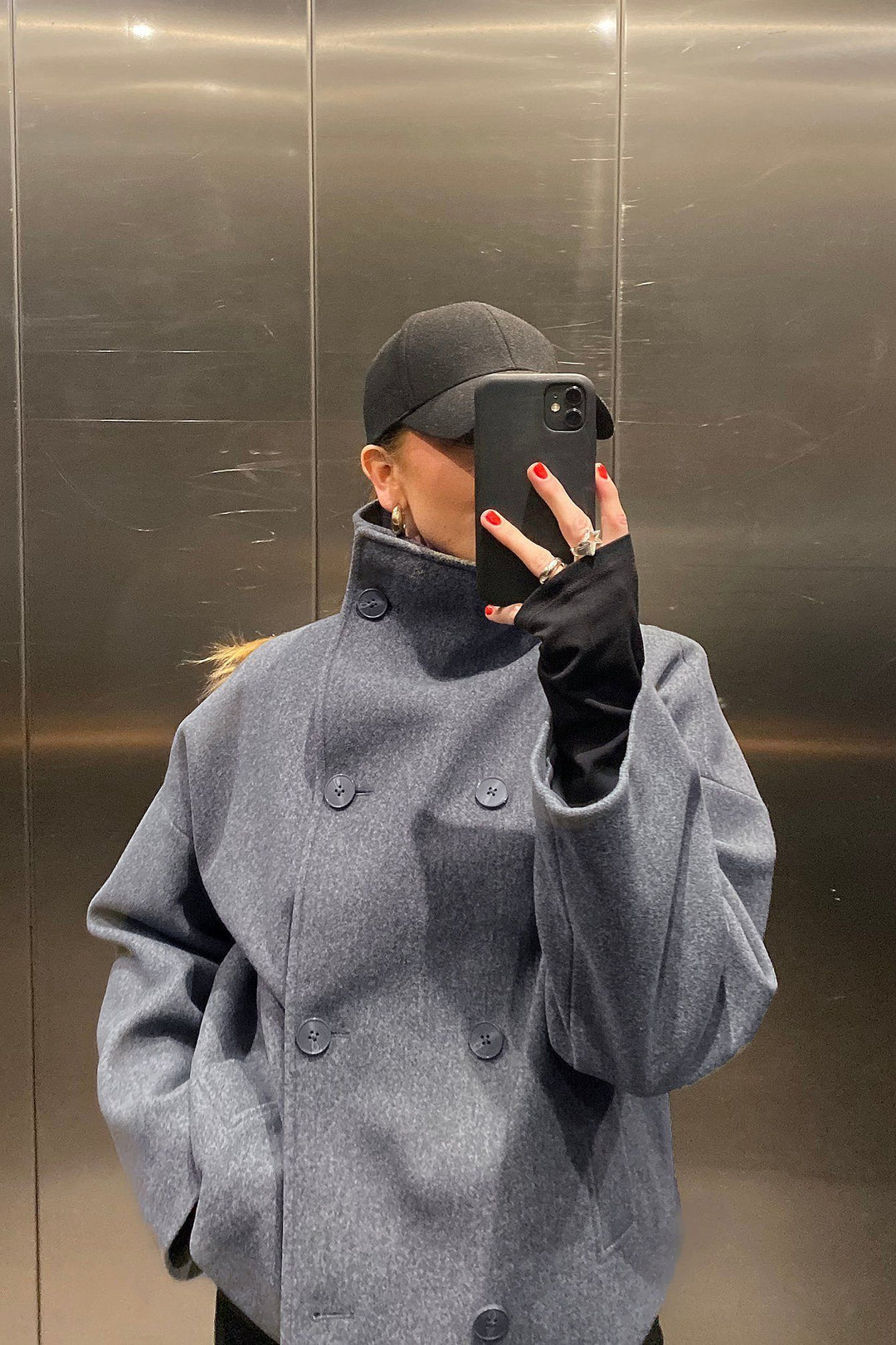 Damen Kurzjacke mit doppelter Knopfreihe und breitem Kragen-Women Coats-Alpenkind