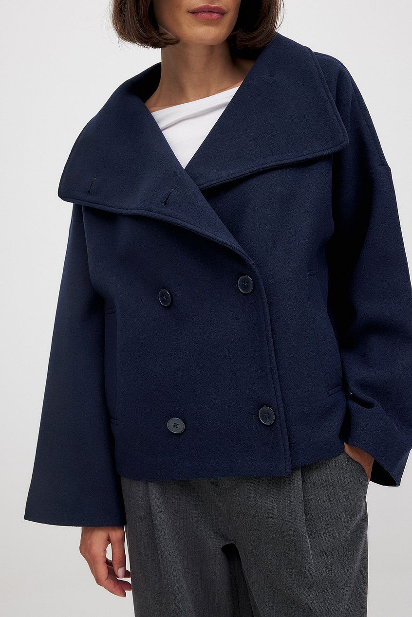Damen Kurzjacke mit doppelter Knopfreihe und breitem Kragen-Women Coats-Alpenkind