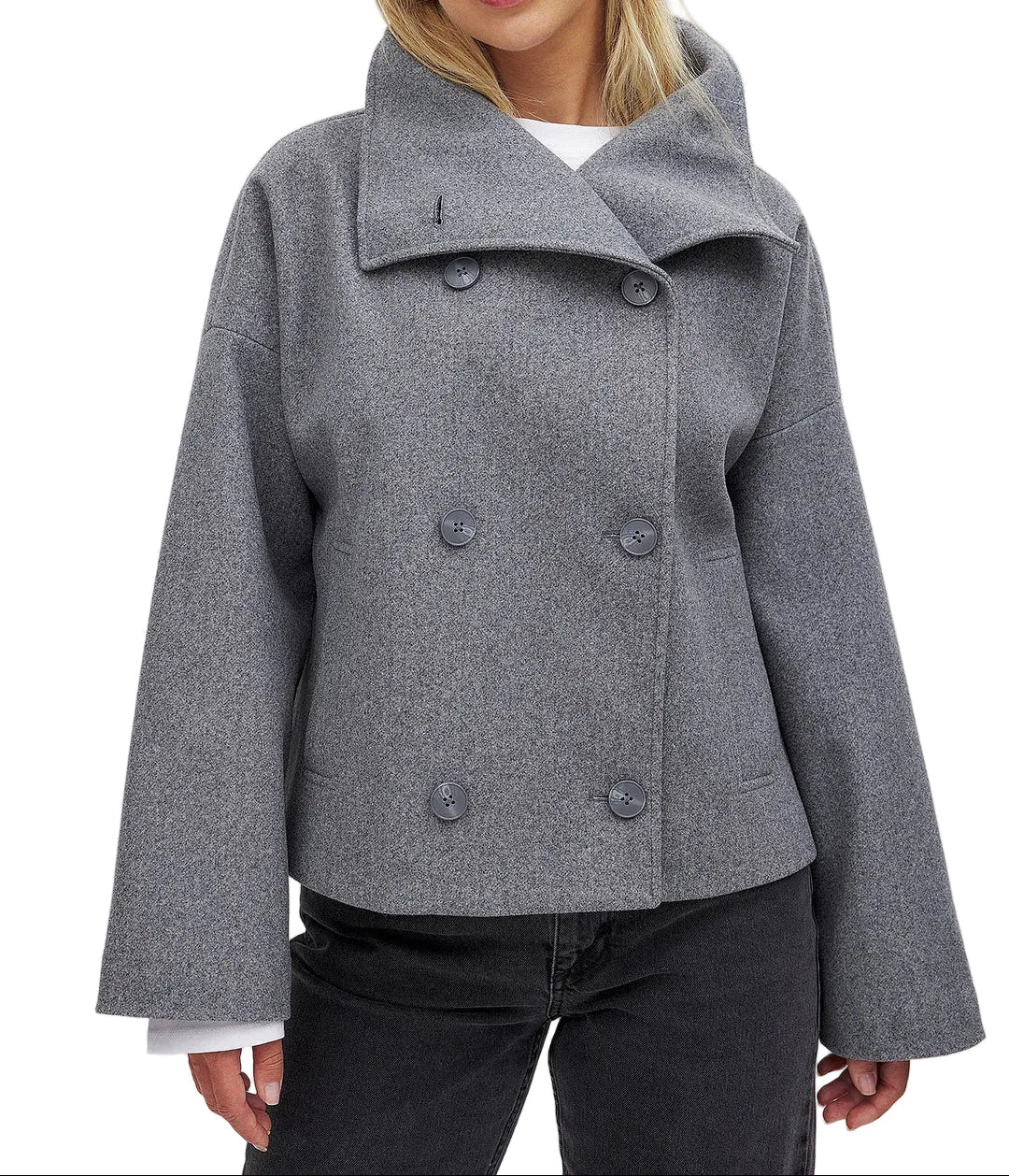 Damen Kurzjacke mit doppelter Knopfreihe und breitem Kragen-Women Coats-Alpenkind