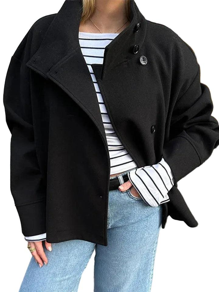 Damen Kurzjacke mit Knopfleiste und Weitem Kragen-Women Outerwear-Alpenkind