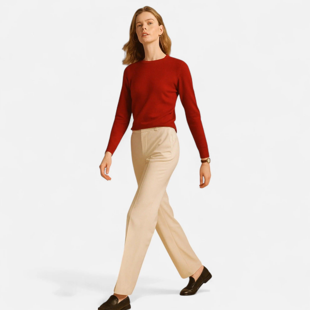 Damen Langarm Strickoberteil mit Rundhalsausschnitt-Women Sweaters-Alpenkind