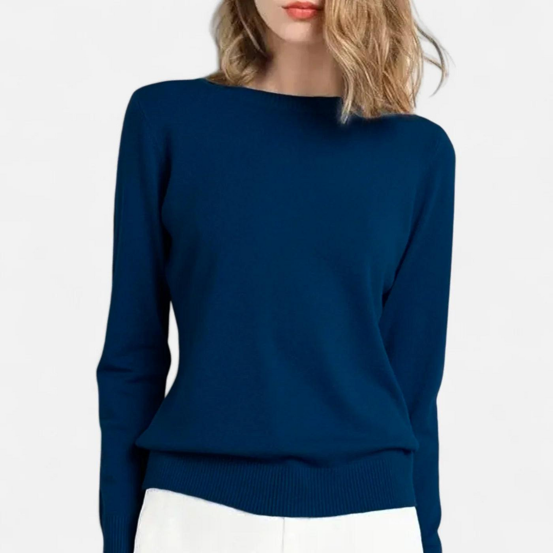 Damen Langarm Strickoberteil mit Rundhalsausschnitt-Women Sweaters-Alpenkind
