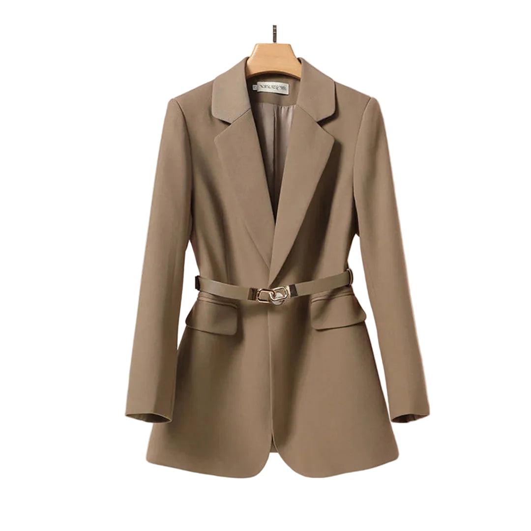 Damen Langer Blazer mit Gürtel und Reverskragen-Women Blazer-Alpenkind