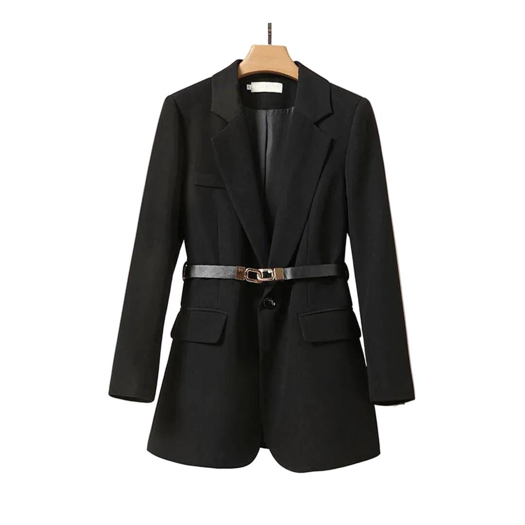 Damen Langer Blazer mit Gürtel und Reverskragen-Women Blazer-Alpenkind