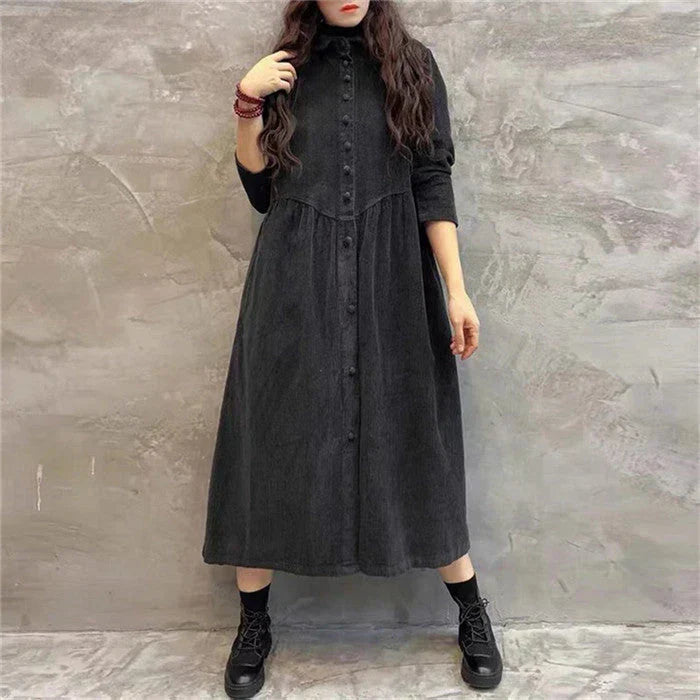 Damen Langer Mantel mit Durchgehender Knopfleiste Hemdkragen und Sichtbarer Webstruktur