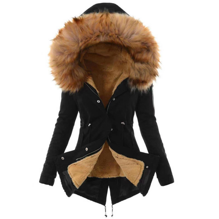 Damen Langer Mantel mit Kapuze und Knopfverschluss-Women Outerwear-Alpenkind