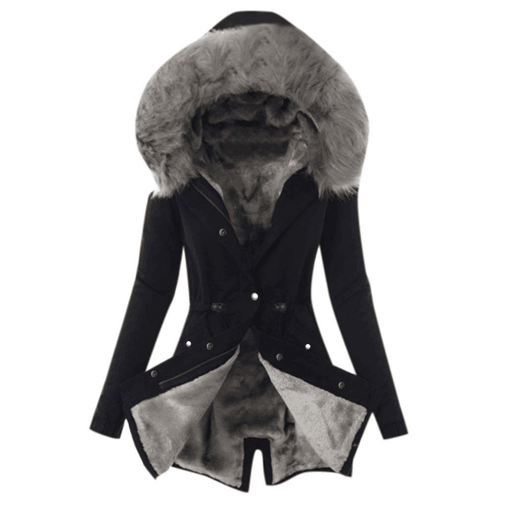 Damen Langer Mantel mit Kapuze und Knopfverschluss-Women Outerwear-Alpenkind