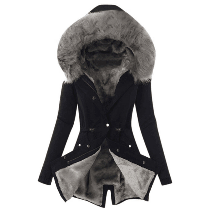 Damen Langer Mantel mit Kapuze und Knopfverschluss-Women Outerwear-Alpenkind