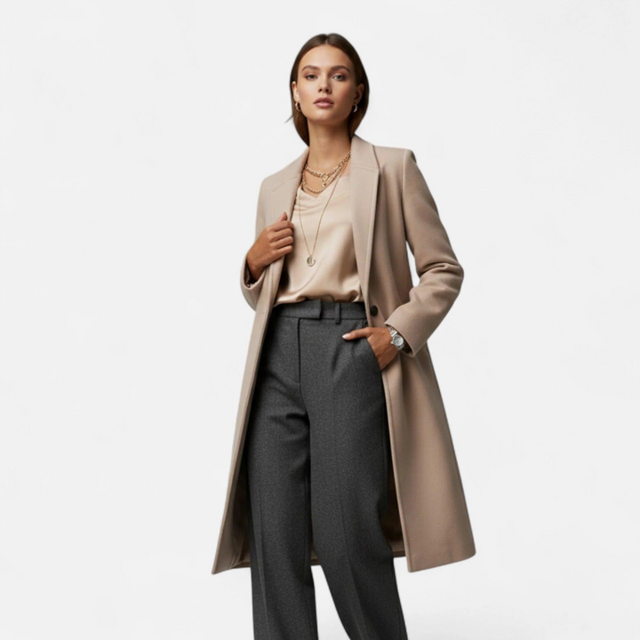 Damen Langer Mantel mit Reverskragen-Women Outerwear-Alpenkind