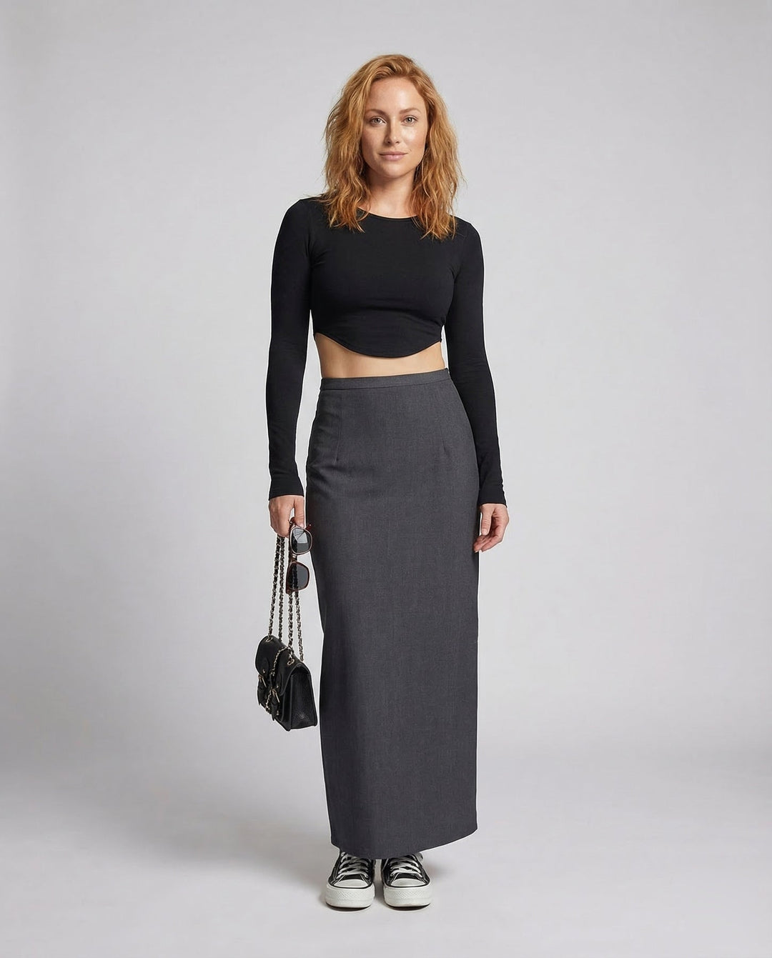 Damen langer Rock mit hohem Bund und gerader Silhouette-Women Skirt-Alpenkind