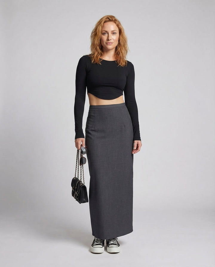 Damen langer Rock mit hohem Bund und gerader Silhouette-Women Skirt-Alpenkind