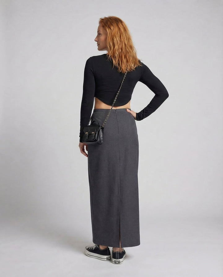 Damen langer Rock mit hohem Bund und gerader Silhouette-Women Skirt-Alpenkind