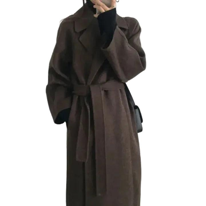 Damen Langer Wickelmantel mit Gürtel und Weiten Ärmeln-Women Outerwear-Alpenkind