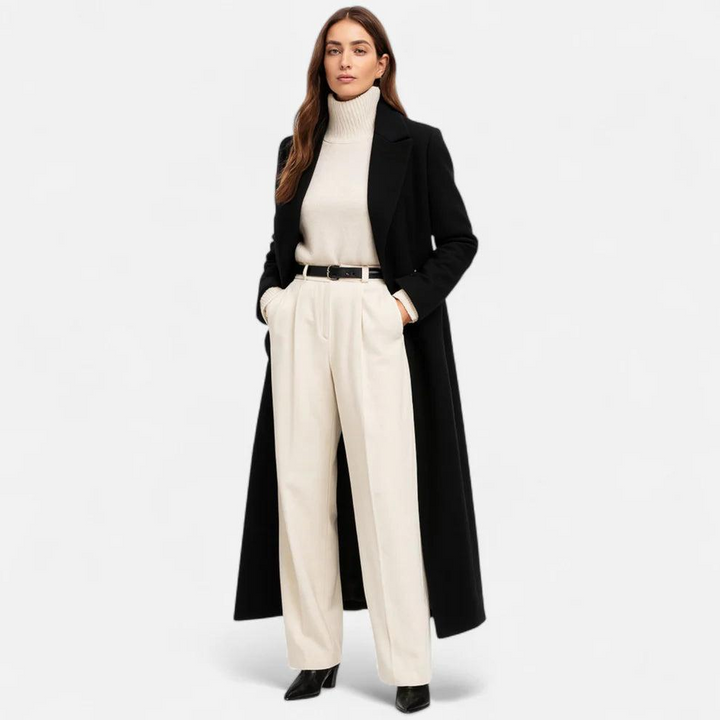 Damen langer zweireihiger Mantel mit Reverskragen-Women Outerwear-Alpenkind