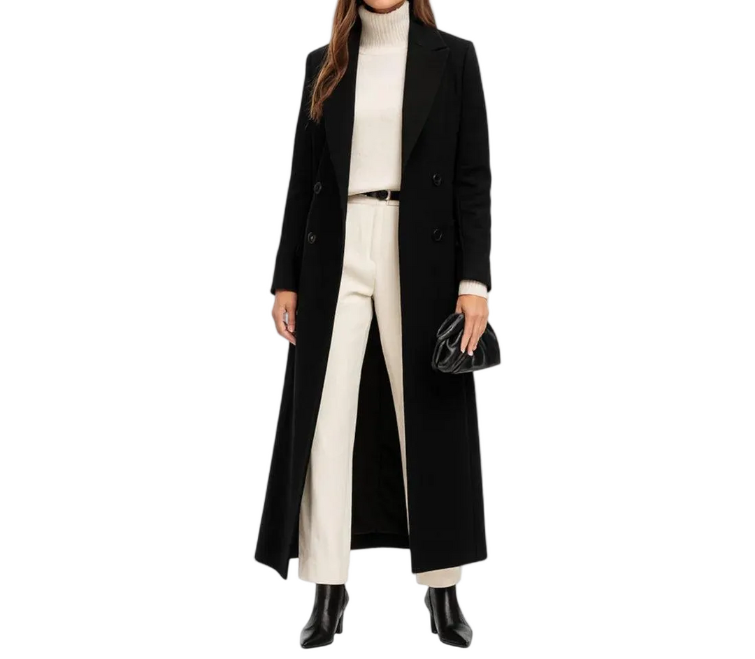 Damen langer zweireihiger Mantel mit Reverskragen-Women Outerwear-Alpenkind