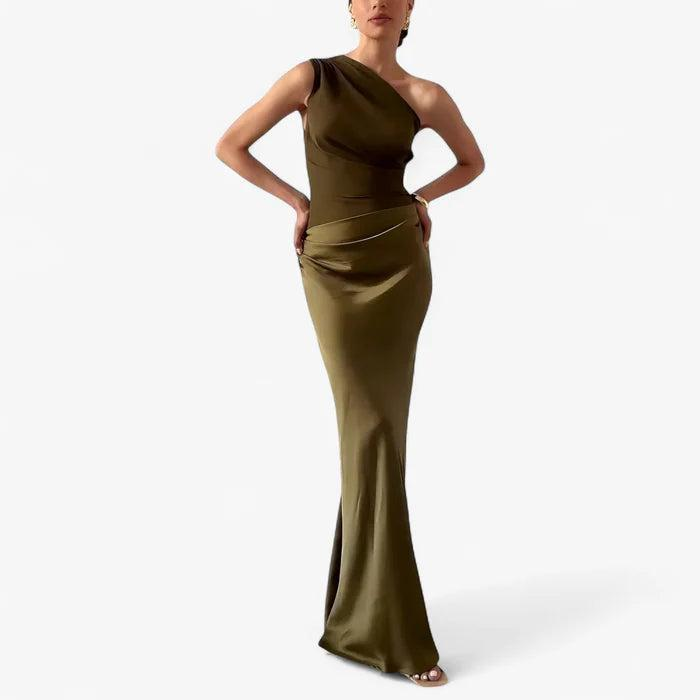 Damen Langes Kleid mit Einseitigem Träger-Maxi Dress-Alpenkind