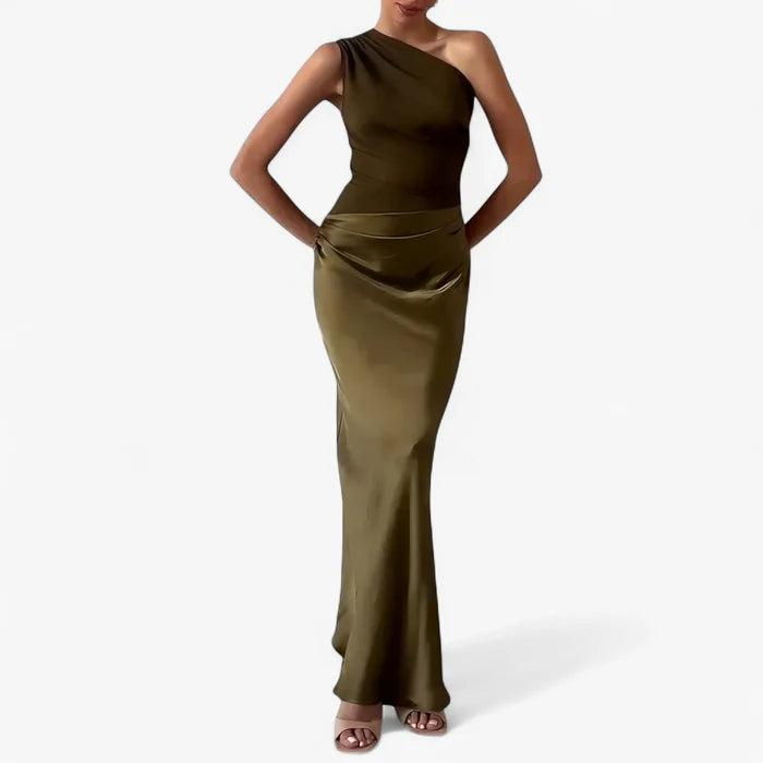 Damen Langes Kleid mit Einseitigem Träger-Maxi Dress-Alpenkind