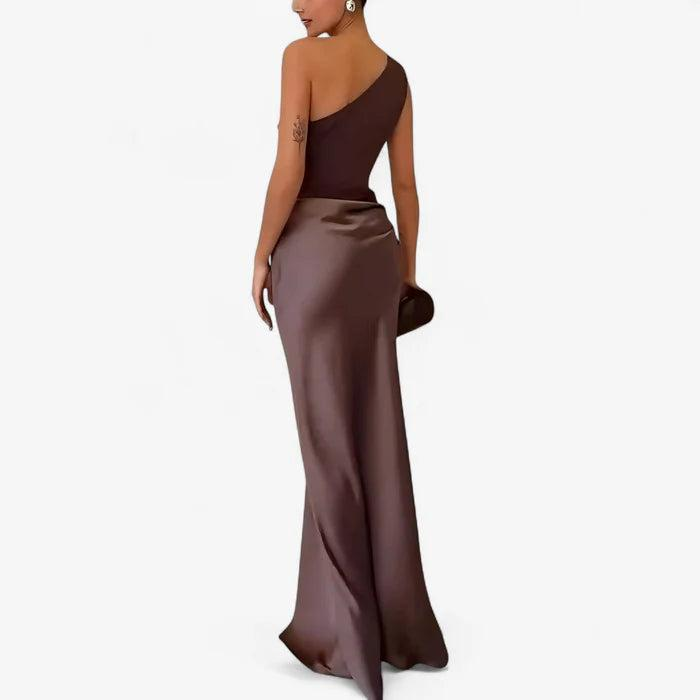 Damen Langes Kleid mit Einseitigem Träger-Maxi Dress-Alpenkind
