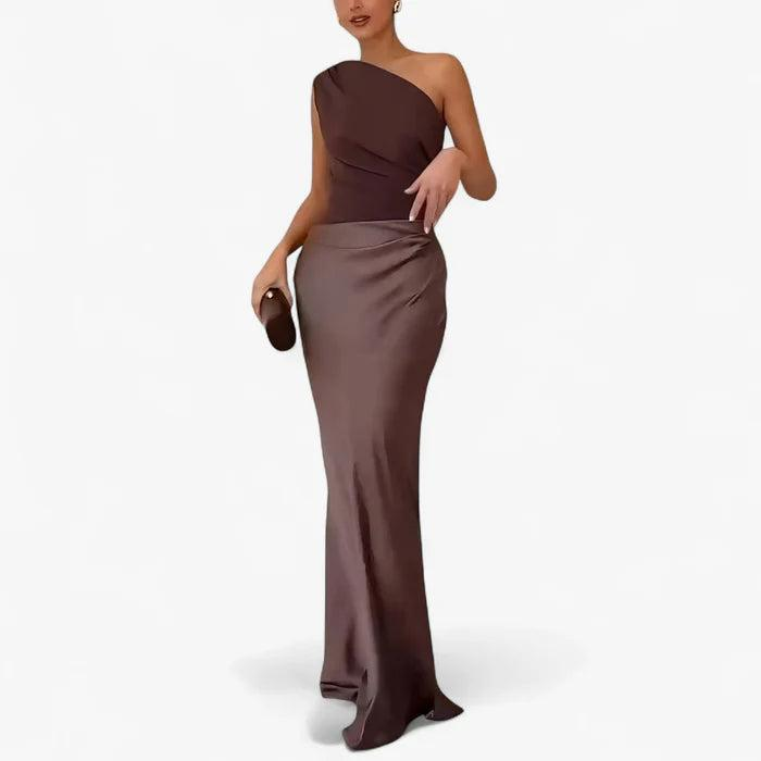 Damen Langes Kleid mit Einseitigem Träger-Maxi Dress-Alpenkind
