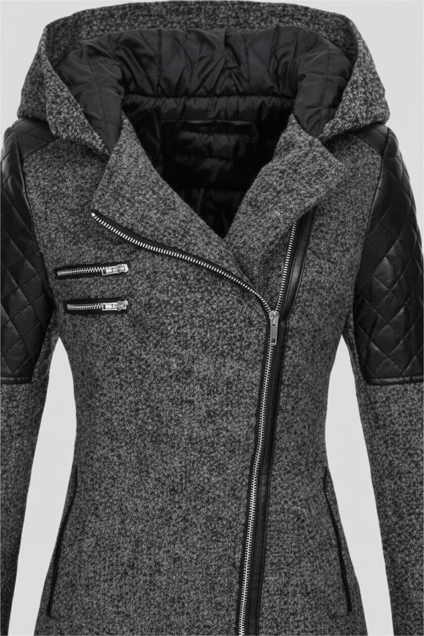 Damen Mantel mit Kapuze und Asymmetrischem Reißverschluss-Women Coats-Alpenkind