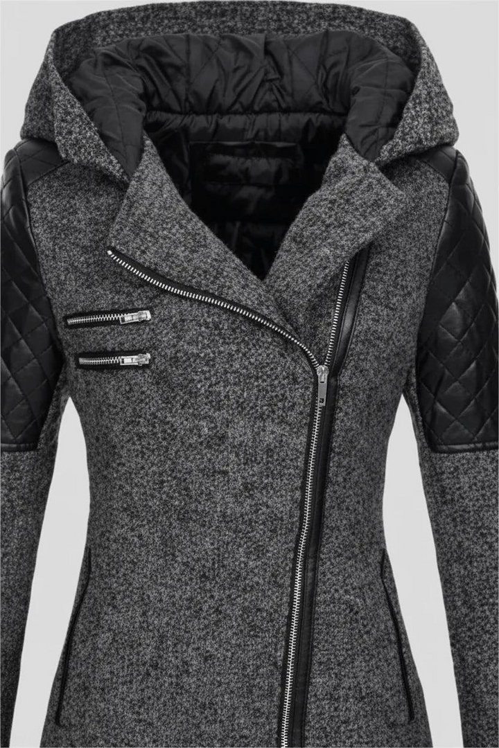 Damen Mantel mit Kapuze und Asymmetrischem Reißverschluss-Women Coats-Alpenkind