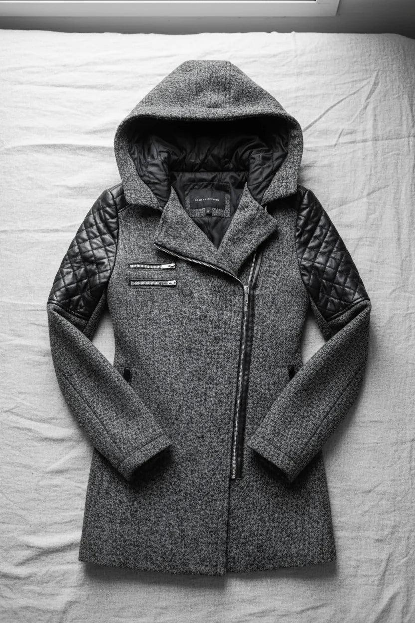 Damen Mantel mit Kapuze und Asymmetrischem Reißverschluss-Women Coats-Alpenkind