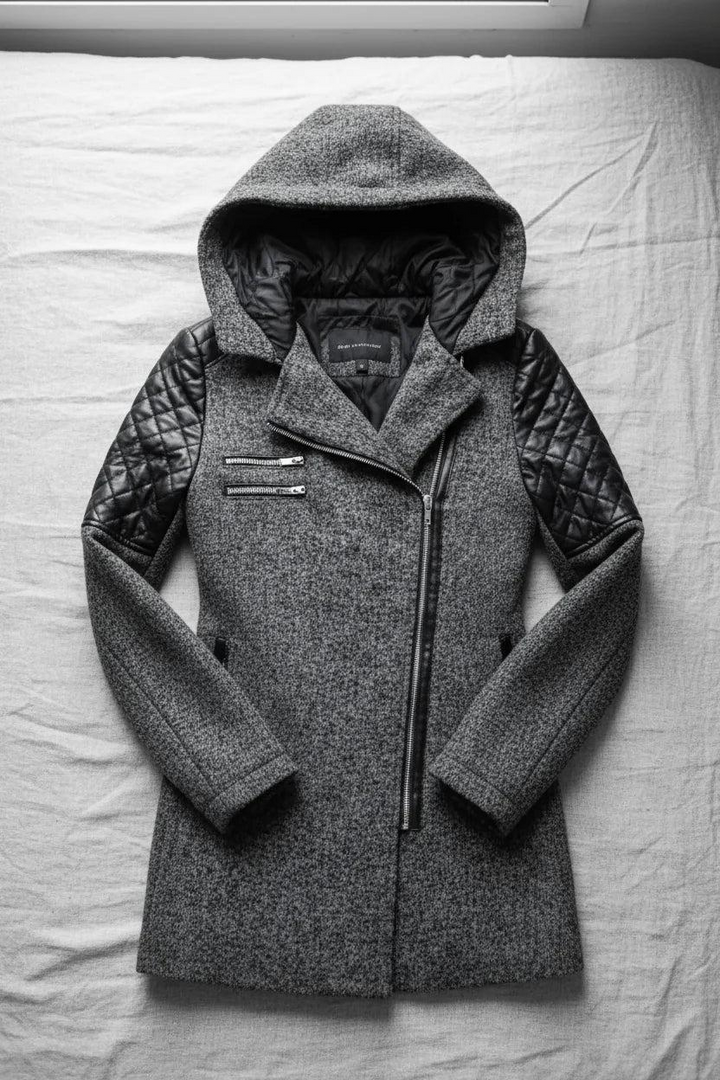 Damen Mantel mit Kapuze und Asymmetrischem Reißverschluss-Women Coats-Alpenkind