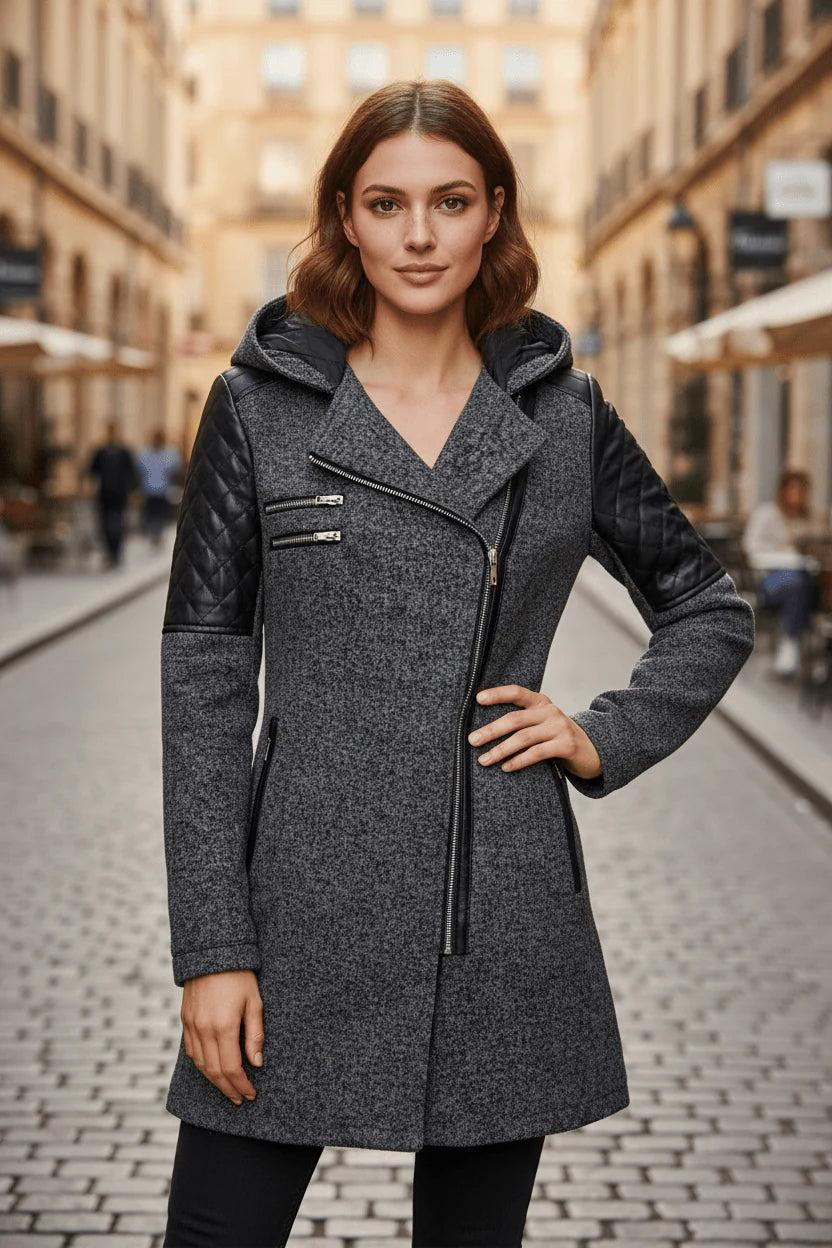 Damen Mantel mit Kapuze und Asymmetrischem Reißverschluss-Women Coats-Alpenkind