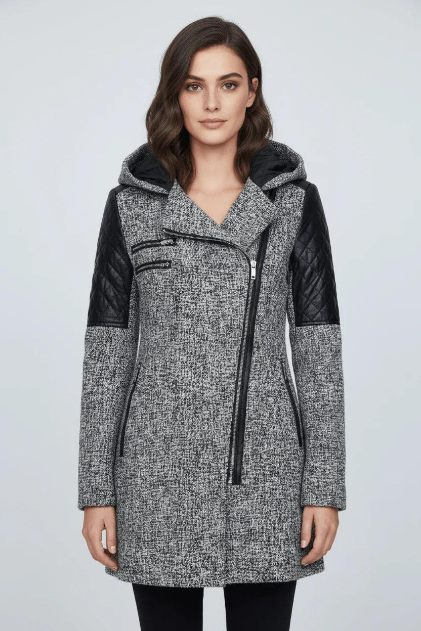 Damen Mantel mit Kapuze und Asymmetrischem Reißverschluss-Women Coats-Alpenkind