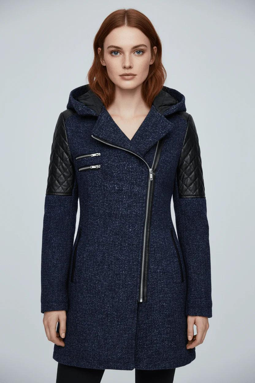 Damen Mantel mit Kapuze und Asymmetrischem Reißverschluss-Women Coats-Alpenkind