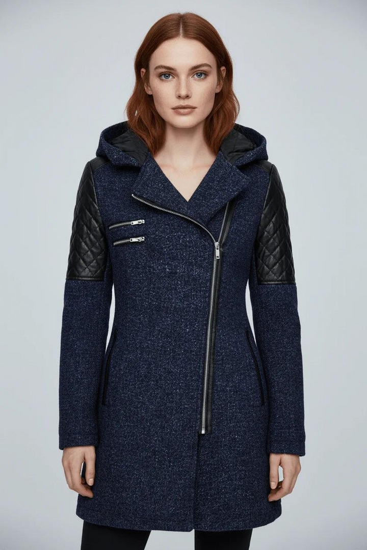 Damen Mantel mit Kapuze und Asymmetrischem Reißverschluss-Women Coats-Alpenkind