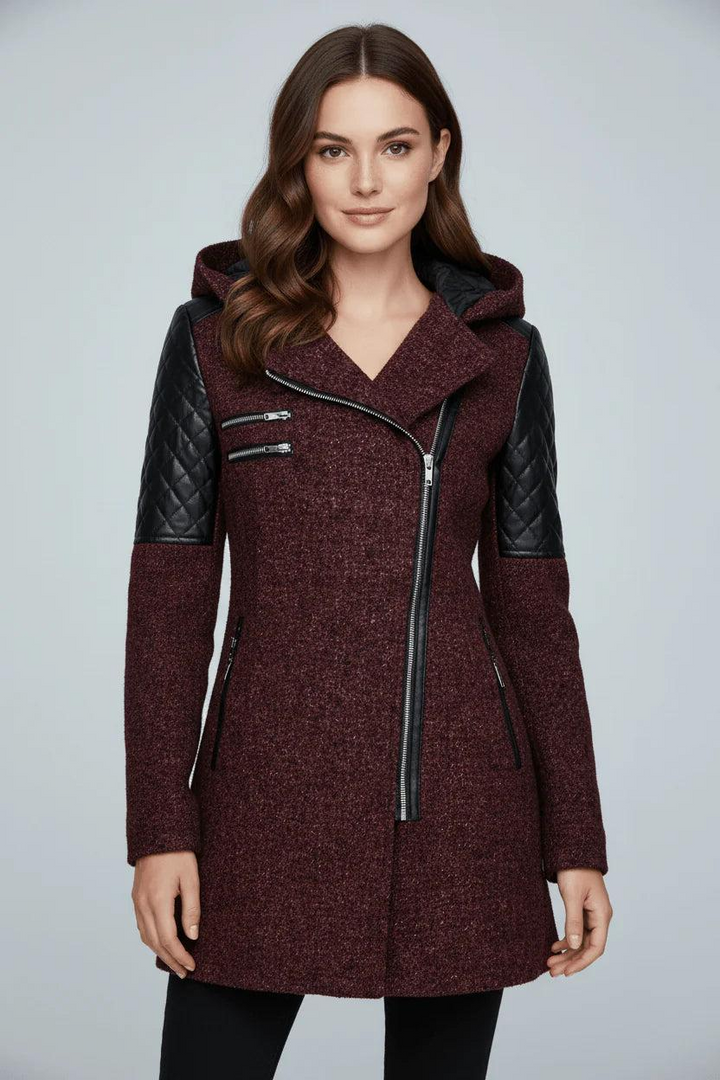 Damen Mantel mit Kapuze und Asymmetrischem Reißverschluss-Women Coats-Alpenkind