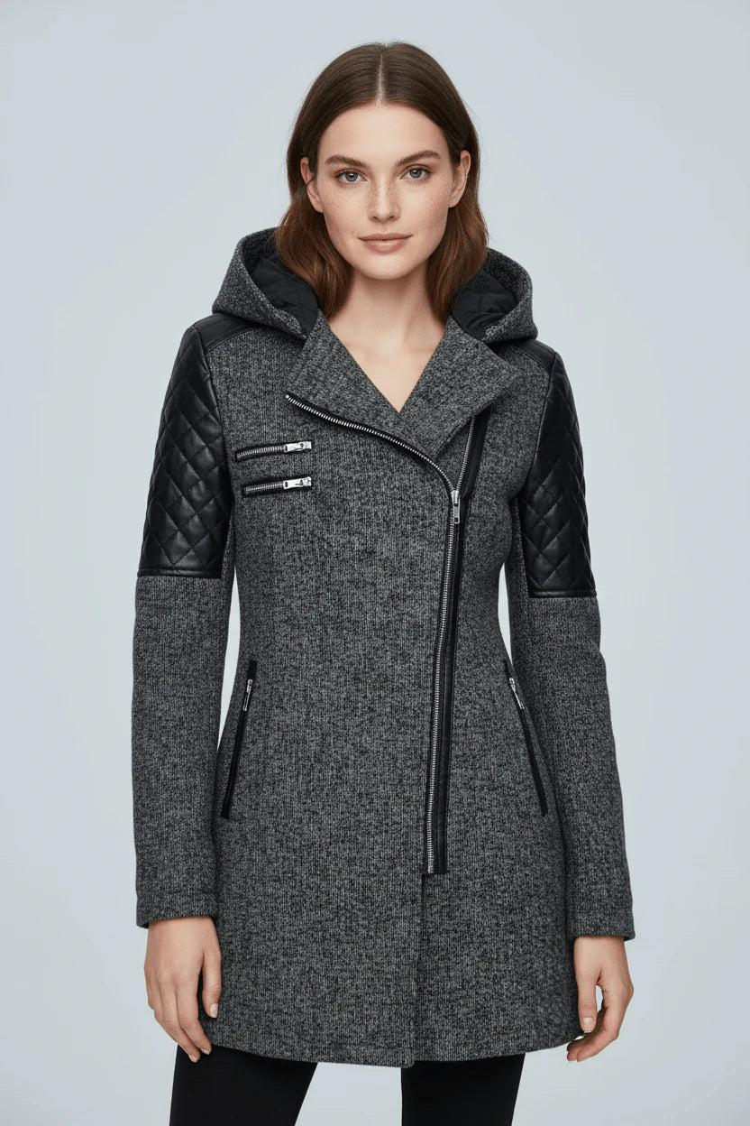 Damen Mantel mit Kapuze und Asymmetrischem Reißverschluss-Women Coats-Alpenkind