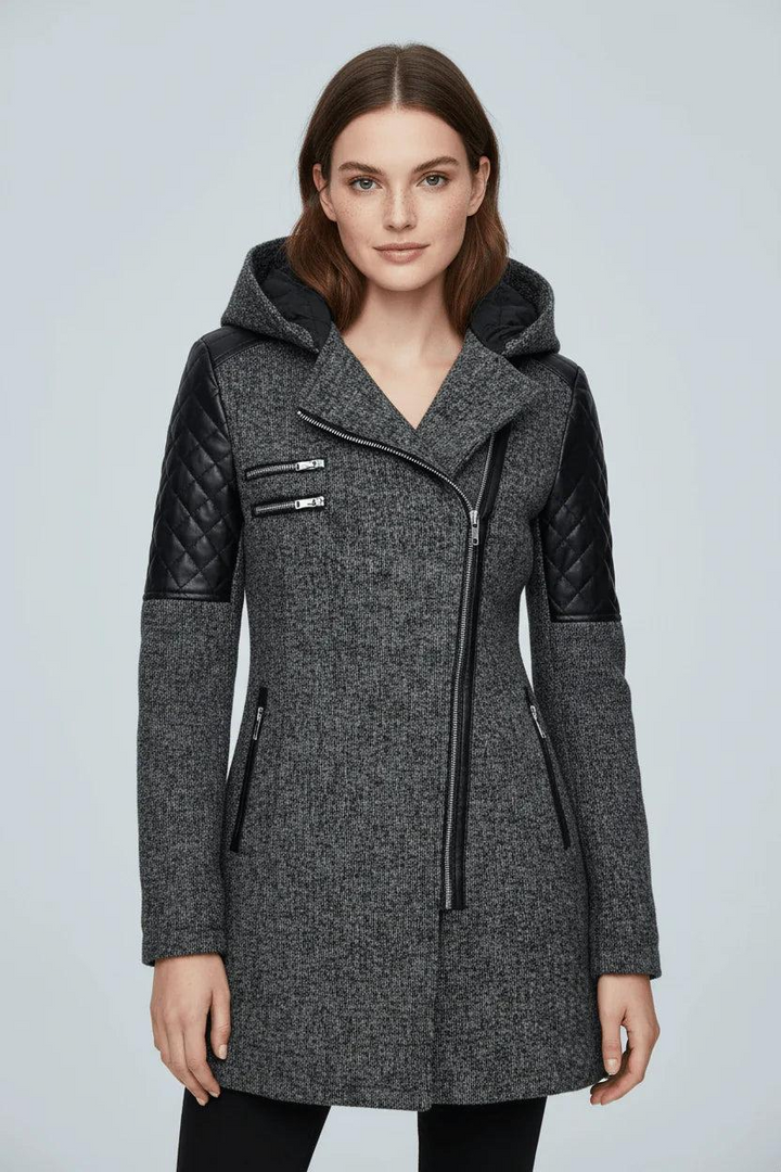 Damen Mantel mit Kapuze und Asymmetrischem Reißverschluss-Women Coats-Alpenkind