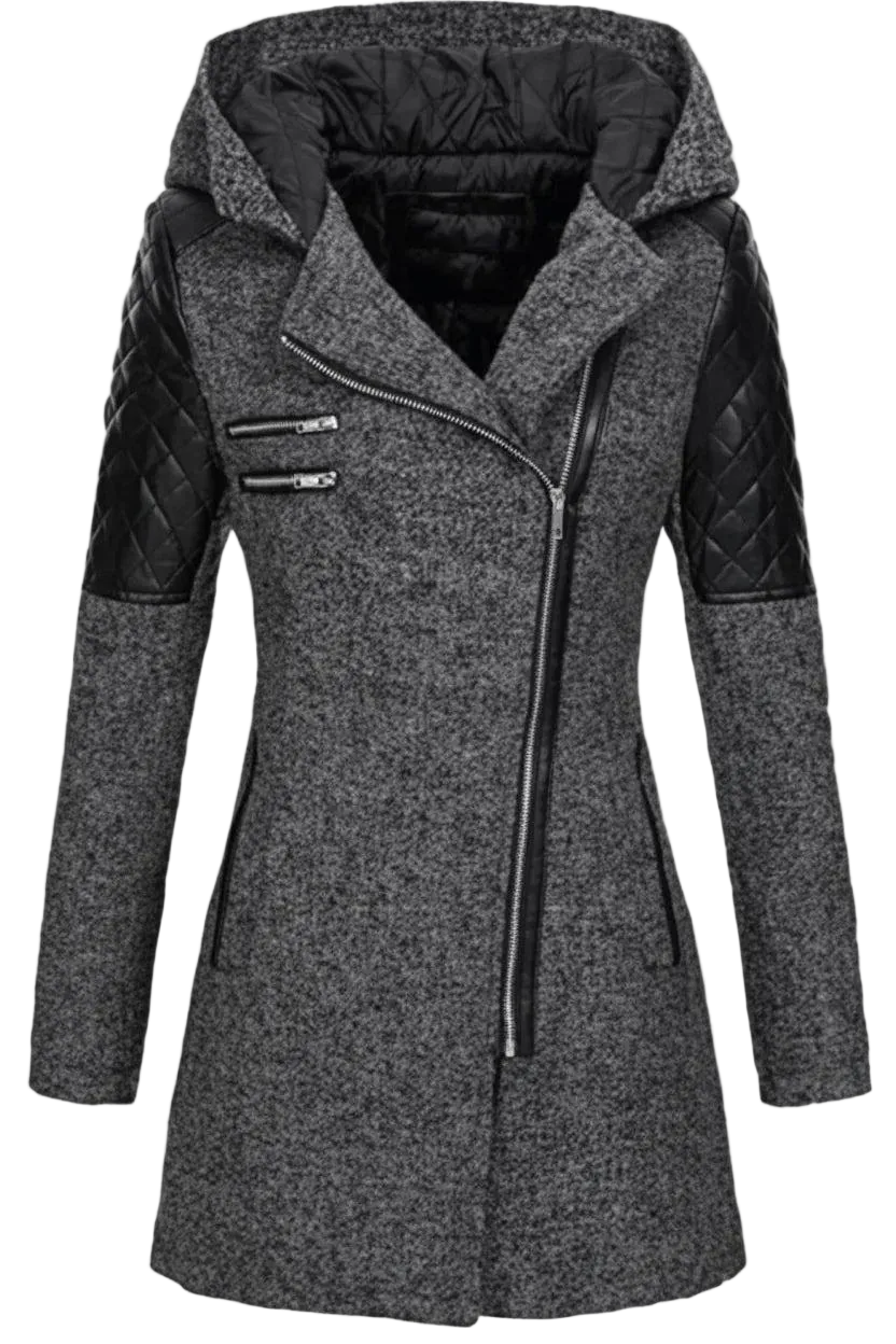 Damen Mantel mit Kapuze und Asymmetrischem Reißverschluss-Women Coats-Alpenkind