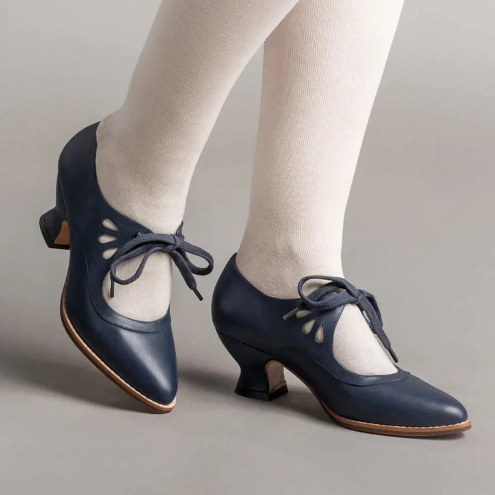 Damen Mary-Jane Pumps mit Schnürung und Cutout-Oberteil mit niedrigem Absatz-Women Footwear-Alpenkind