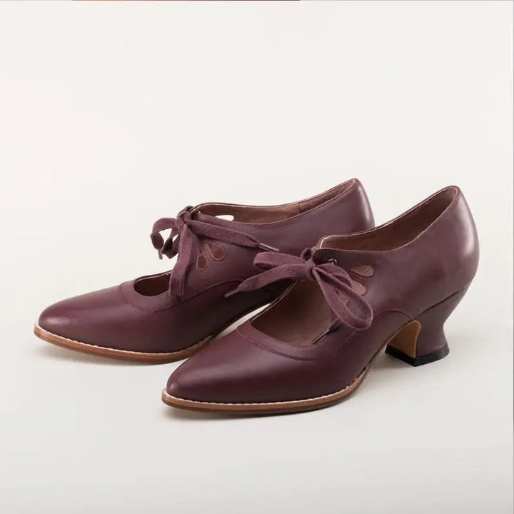 Damen Mary-Jane Pumps mit Schnürung und Cutout-Oberteil mit niedrigem Absatz-Women Footwear-Alpenkind