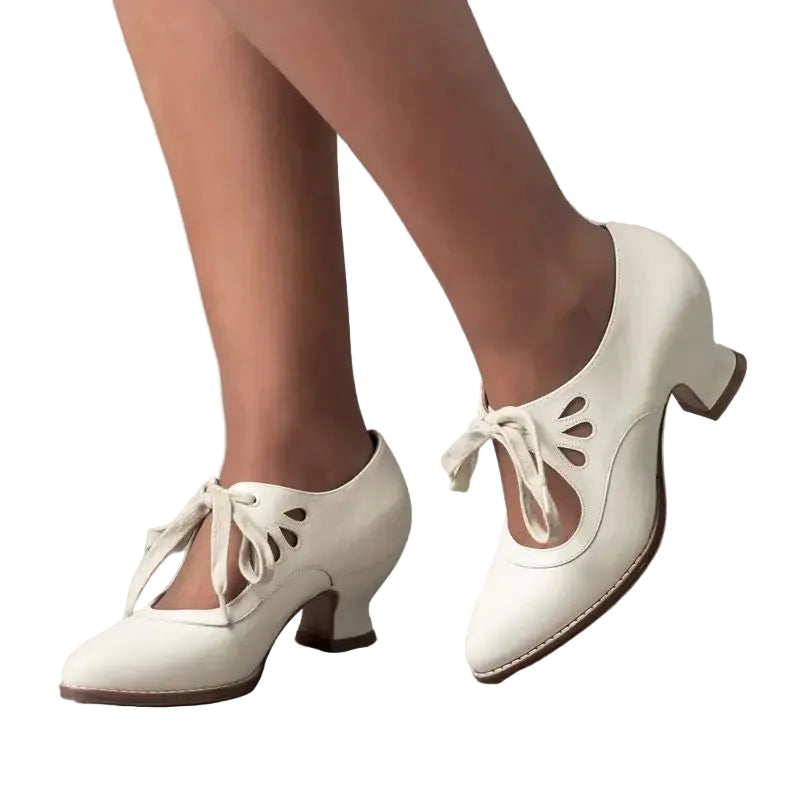 Damen Mary-Jane Pumps mit Schnürung und Cutout-Oberteil mit niedrigem Absatz-Women Footwear-Alpenkind