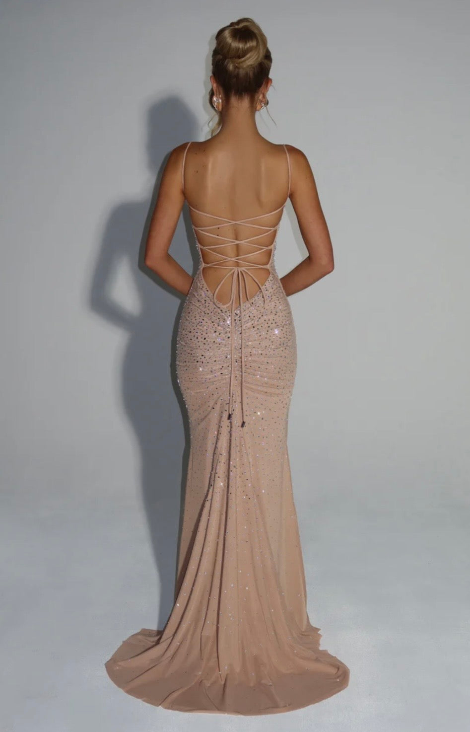 Damen Maxi Kleid mit geradem Ausschnitt Spaghettiträgern und Strassstein Besatz