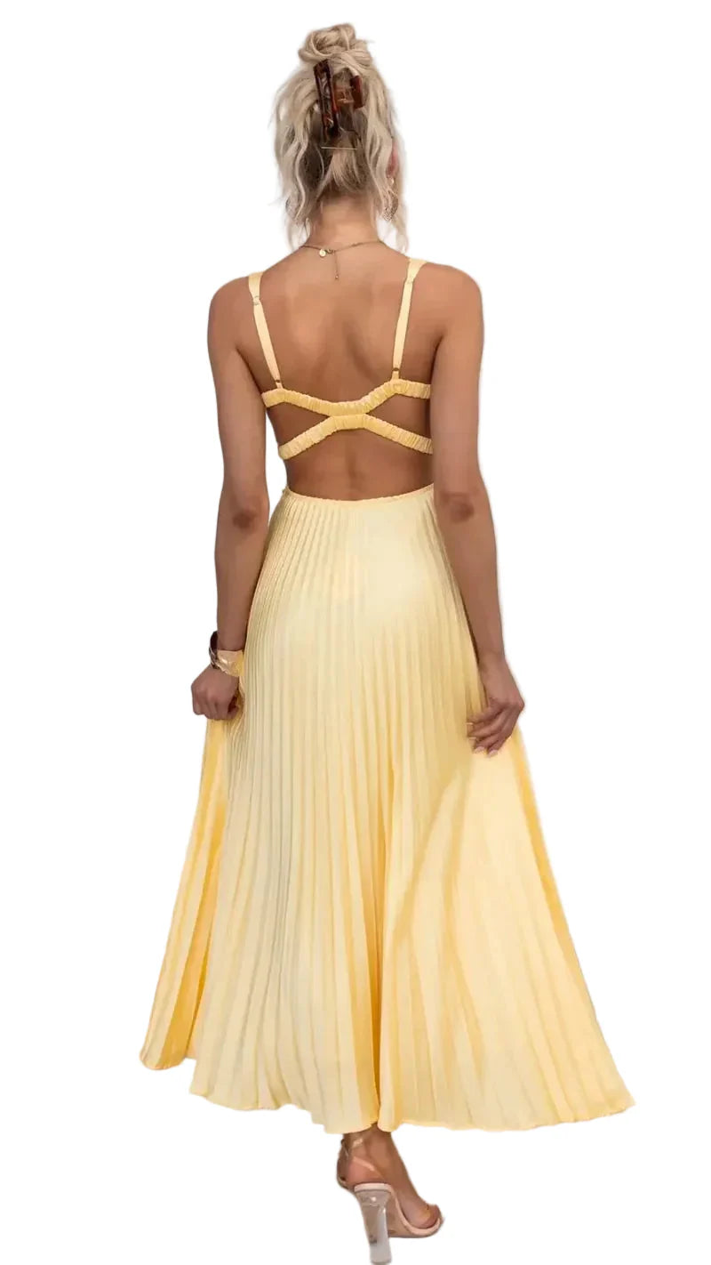 Damen Maxi Kleid mit V-Ausschnitt und offenem Rücken-Maxi Dress-Alpenkind